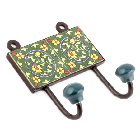 Forest Green Floral Ceramic Tiles Hooks